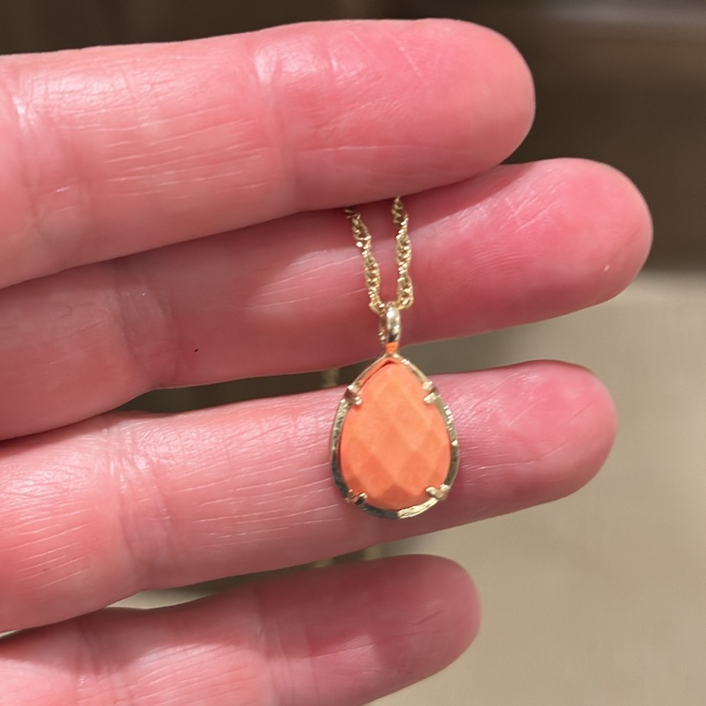 Kendra Scott Gold Necklace with Orange Teardrop Pendant - Picture 7 of 7